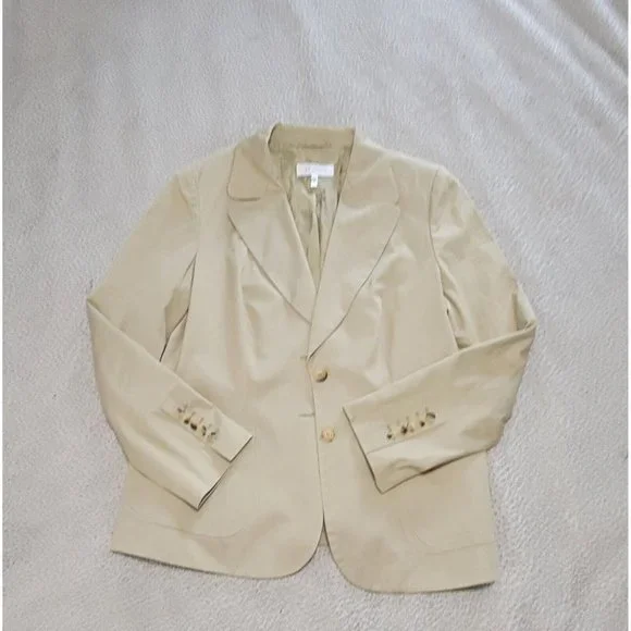 Escada Womens Beige Blazer Coat Long Sleeve Two Front Button w/ Pockets Size 44 - Picture 3 of 10